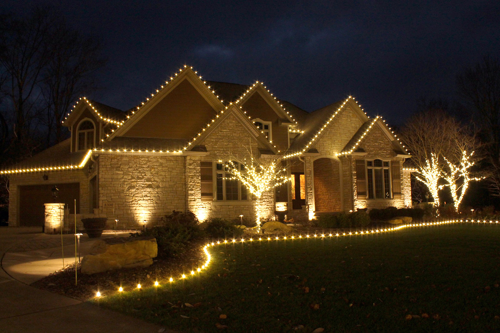 Residential House with Holiday Christmas Lighting