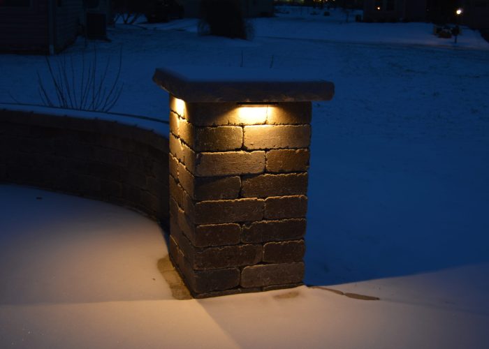 Edison accent lighitng on brick in snow